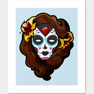 Day of the dead sugar skull pinup girl Posters and Art